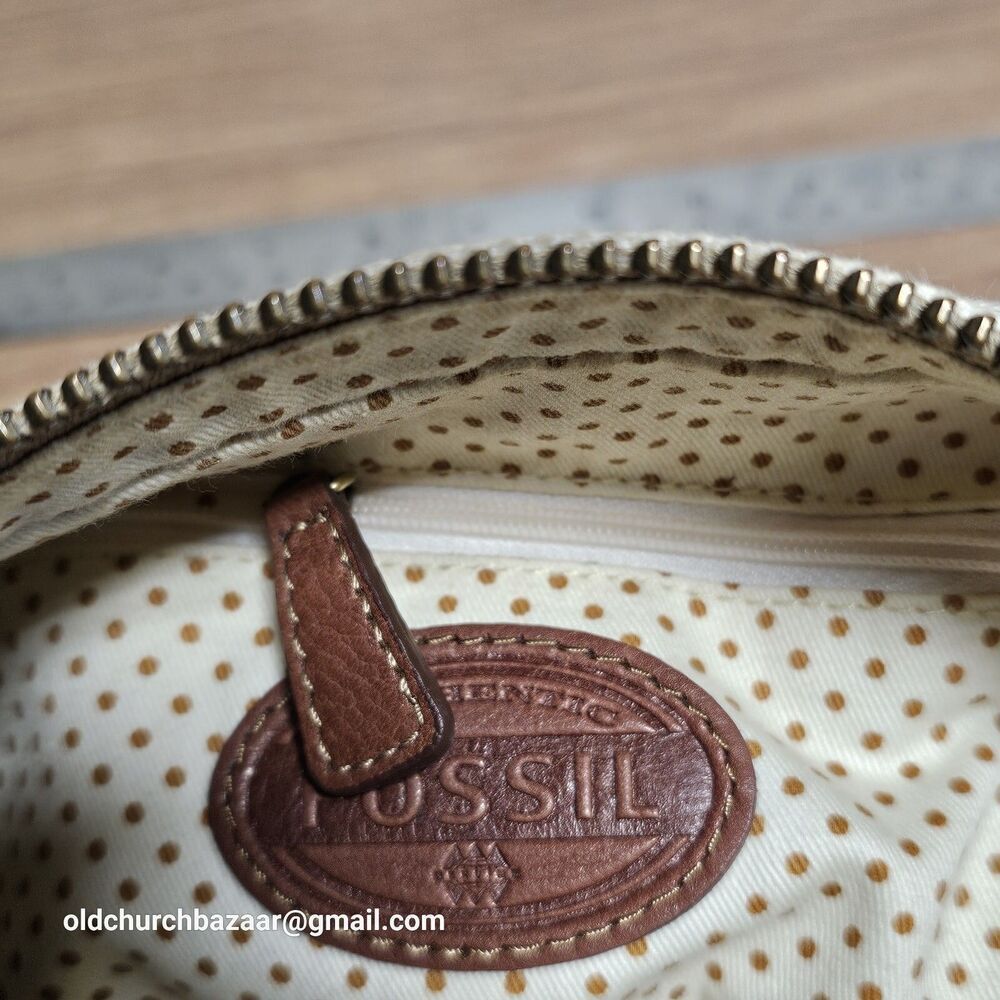 FOSSIL Tote Small Peach/Leather Canvas Hobo,Hand Bag Purse,  Pre-loved - Picture 12 of 16